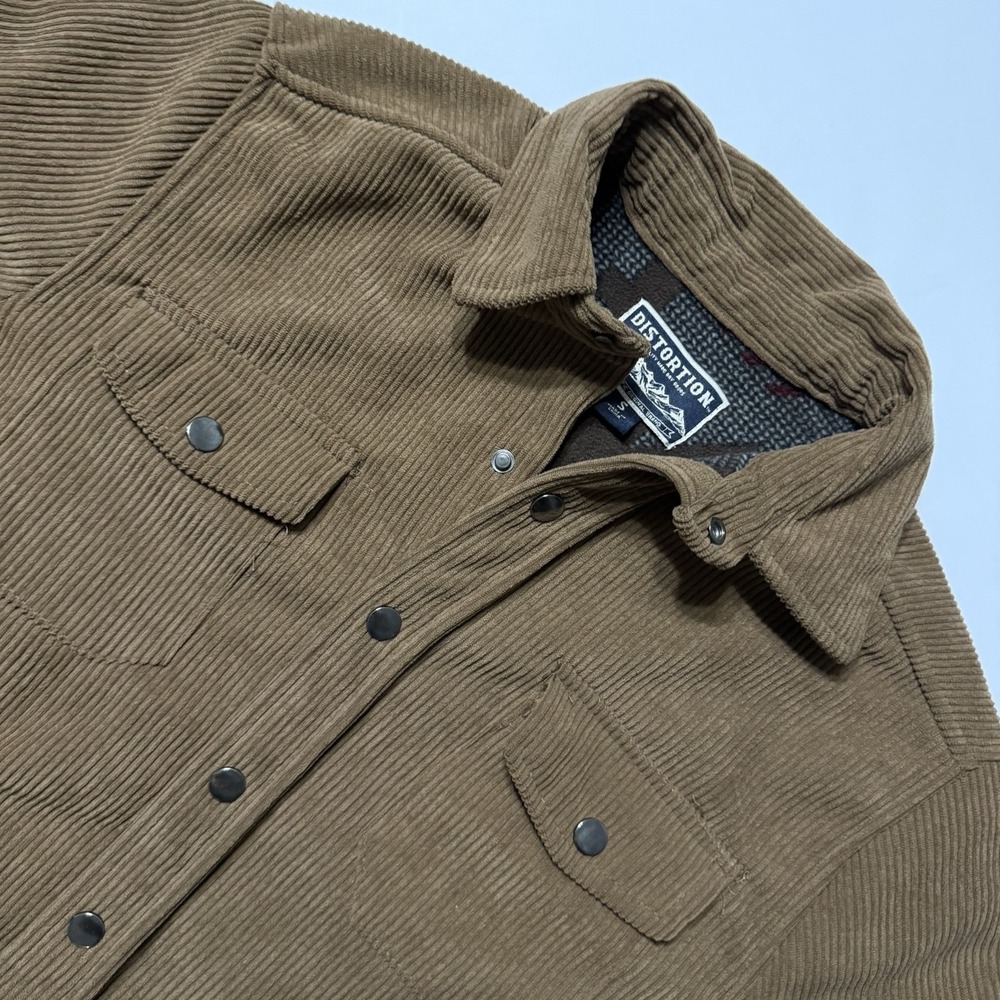 Distortion Brown Shirt Men Corduroy Snap Up Fleece Lined Heavy Duty Size Small